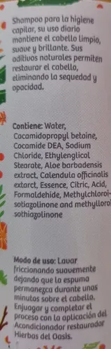 Shampoo Oasis 520ml Cabello Seco Aloe Vera Calendula Vegano
