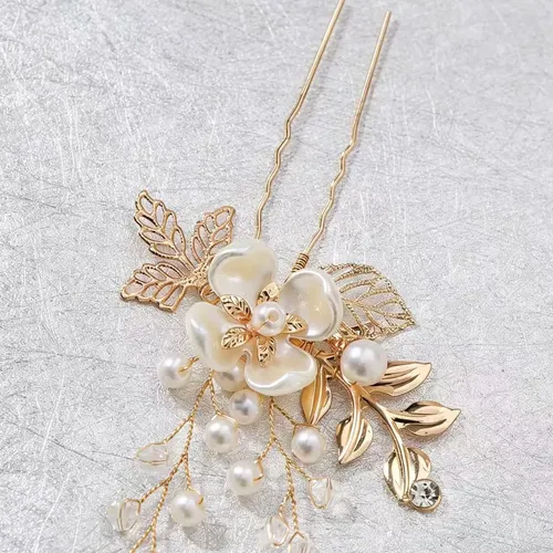 Horquilla De Novia China Con Perlas Retro, Flor Hecha A Mano