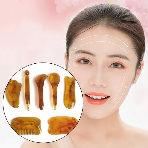 7 Raspadores Amber Gua Sha Para Masaje De Rostro Y Cuello