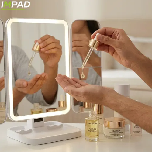 Espejo Maquillaje Led Tactil Triple Aumento Recargable Impad