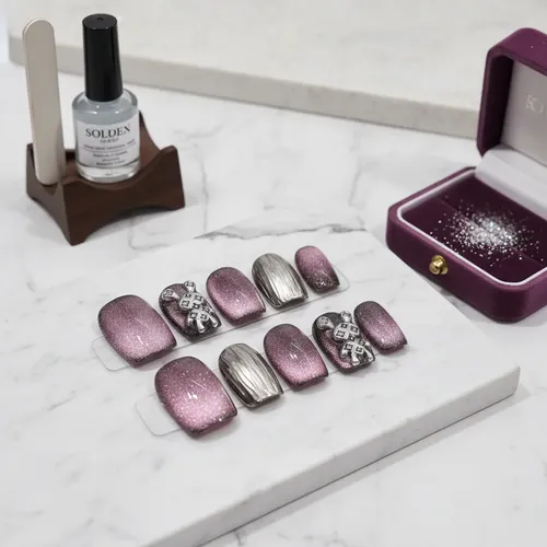 Uñas Postizas Press On Cortas Decoradas 3d Ojo De Gato Y2k