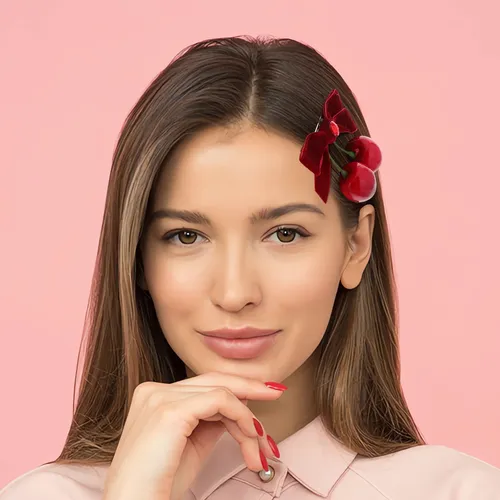 Clip De Pelo Lazo Rojo Suave Accesorio De Cereza