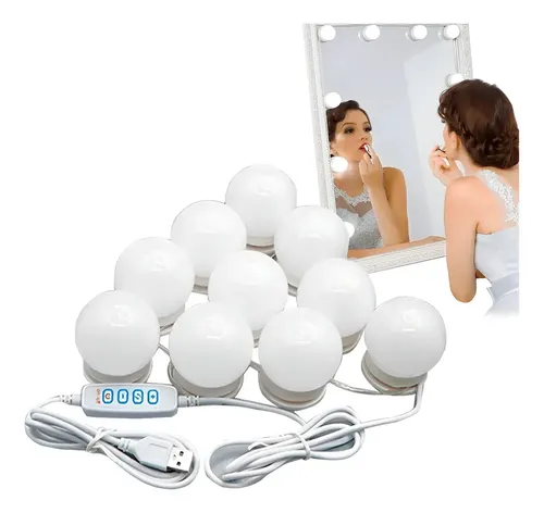 Kit 10 Focos Lamparas Luz Espejo Usb Maquillaje Camarin F