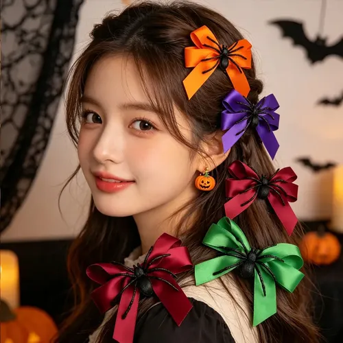 4 Clip Telaraña Halloween Flequillo Niña Cosplay Accesorio