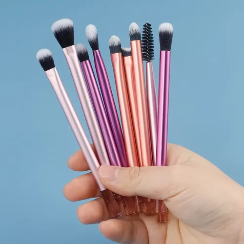 Set De 9 Brochas De Maquillaje De Colores