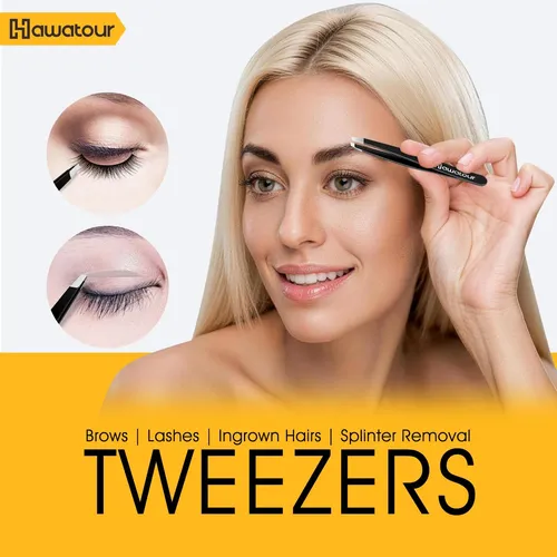 Set De Pinzas Y Tijeras Para Cejas Hawatour Acero Negro