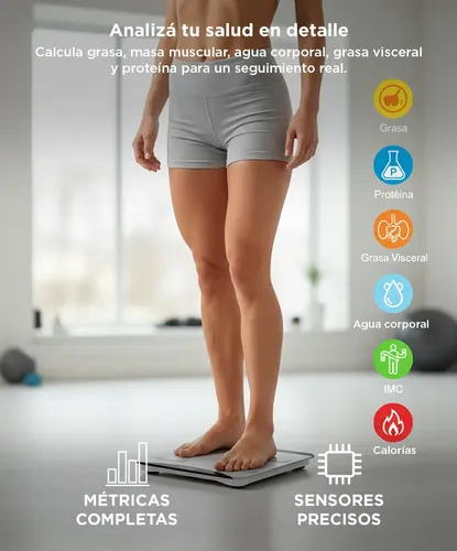 Balanza Digital Gadnic G13 Pantalla LCD Medidor Integral Análisis Grasa Agua Masa hasta 180 kg Alarmas Recordatorios