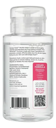 Desmaquillante En Agua Micelar Simply Hazel, 13.4 Onzas