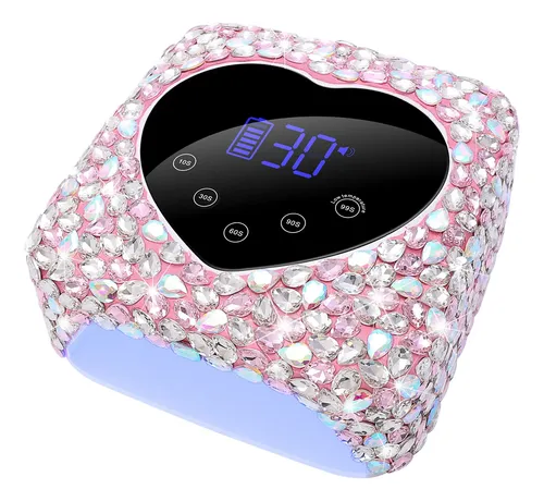 Cabina Uv Led Inalambrica P/uñas Recargable Rosa Con Strass
