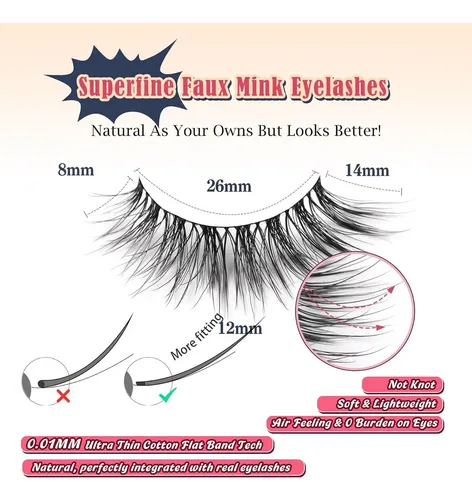 Pestañas Postizas Naturales 14 Mm Siligli 7 Pares C-curl