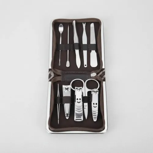 Set Manicura De Viaje X 9 Piezas Y Estuche Acero Quirurgico