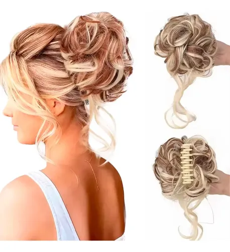 Postizo Pelo Térmico Sintetico Rodete Broche C/ Mechas 25cm