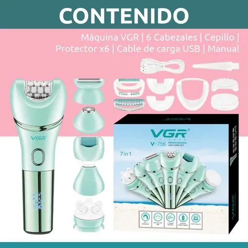 Depiladora Corporal Con Exfoliador 7 en 1 Vgr V-756 Ipx7 Turbo Color Verde