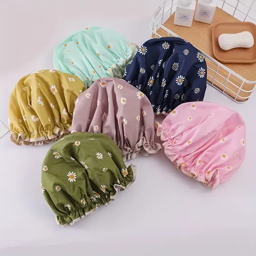 Gorro De Ducha Doble Capa Ajustable Margaritas Rosa