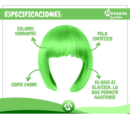 Combo X12 Pelucas Corta Carre Verde Cotillon Carioca Disfraz