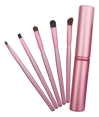 Set De 5 Pinceles Para Ojos En Tubo De Metal Cartera