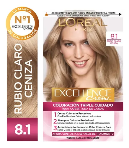 Kit Tintura Excellence Creme Tono 8.1 Rubio Claro Ceniza