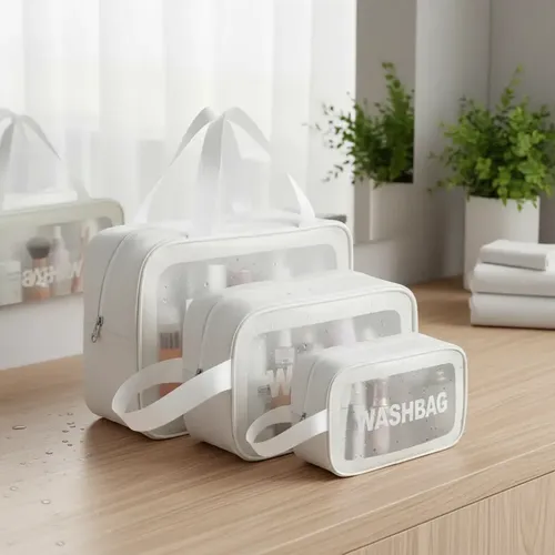 Neceser Viaje Maquillaje Portacosméticos Washbag Blanco Kit 3 Pcs