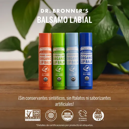 Kit Balsamo Labial Organico Dr Bronner`s 4 Aromas De 4g C/u