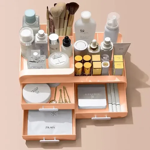 Organizador Maquillaje Cremas Escritorio Oficina Cajones Color Rosa Claro