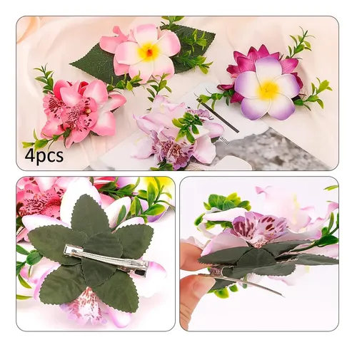Hebillas De Flores Artificiales Ahoney Plumeria Hawaiana X4