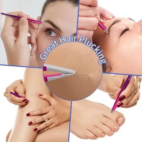 Set Pinzas Cejas Tsmaddts 6 Pzas Tijera Curva Morado