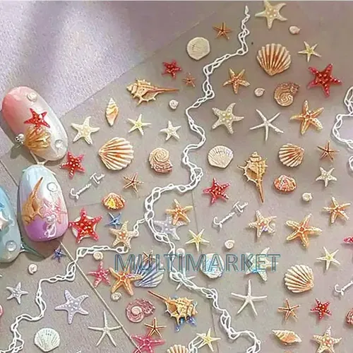 Stickers 5d Relieve Deco Uñas – Caracoles Y Estrellas De Mar