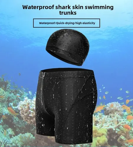Bañador De Piel De Tiburón For Hombre Con Gorro De Baño