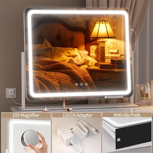 Espejo De Tocador Hasipu 25 X 21 Cm Con Led, Aumento 10x Y S