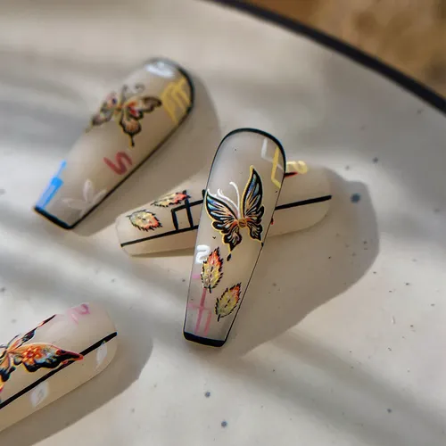 Pegatinas De Uñas Con Mariposas En Relieve Estilo Étnico De