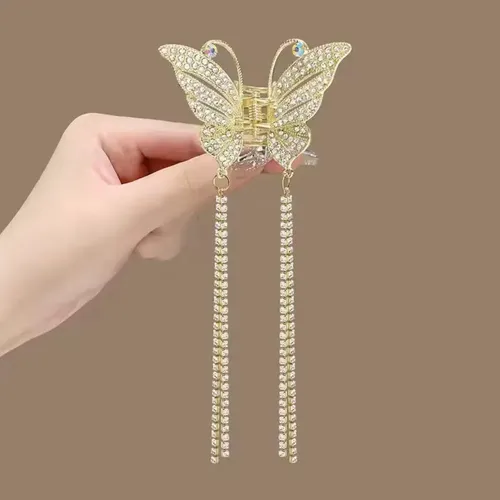 Broche Pinza Pelo Mariposa Dorada Flores Perlas Cadenas Opción 3