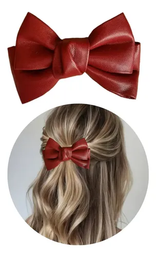 Moño Pelo Simil Cuero Pico Hebilla Accesorios Color Rojo