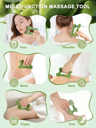 Set 6 En 1 Gua Sha Piedra Jade Para Masajes Y Drenaje
