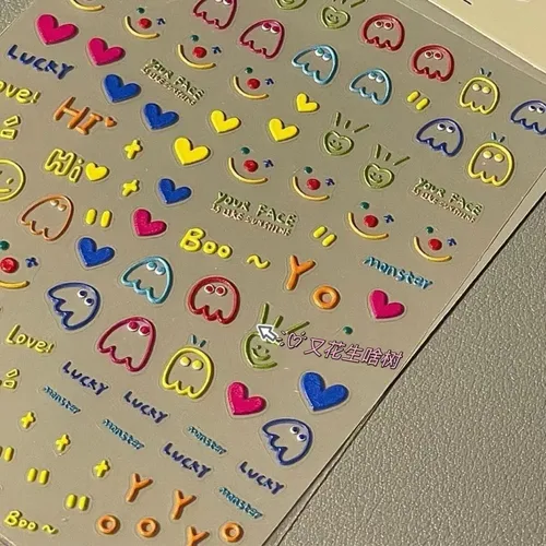 Pegatinas Uñas Relieve 3d Corazones Caritas Coloridas