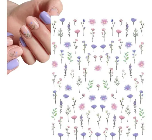 Stickers Autoadhesivos Para Uñas Flores Nail Art Fácil