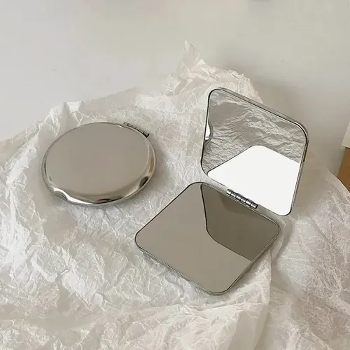Espejo De Maquillaje Plegable De Mano De Acero Inoxidable