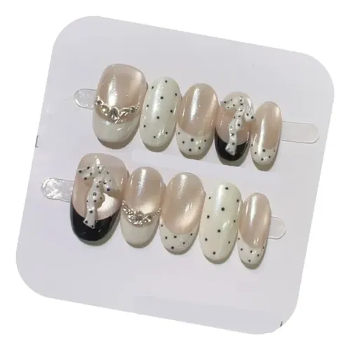 Alta Calidad Parche De Uñas Francés Con Lunares Blancos