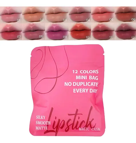 Set De 12 Colores De Lápiz Labial Mini Mate Natural Y Durade
