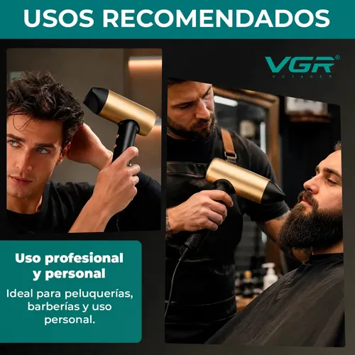 Secador De Pelo Profesional Vgr V-441 1400w 4 Temperaturas Negro Y Dorado