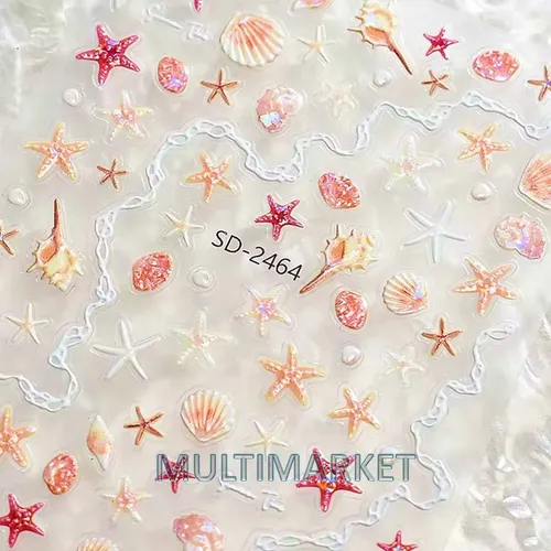 Stickers 5d Relieve Deco Uñas – Caracoles Y Estrellas De Mar