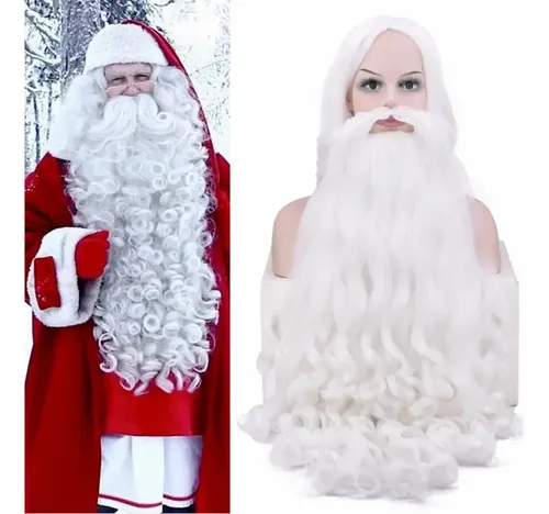 Set De Peluca Y Barba De Papá Noel, Color Blanco, 80 Cm, Mat