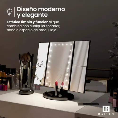 Espejo Aumento Luz Maquillaje Giratorio Tactil Touch Mesa
