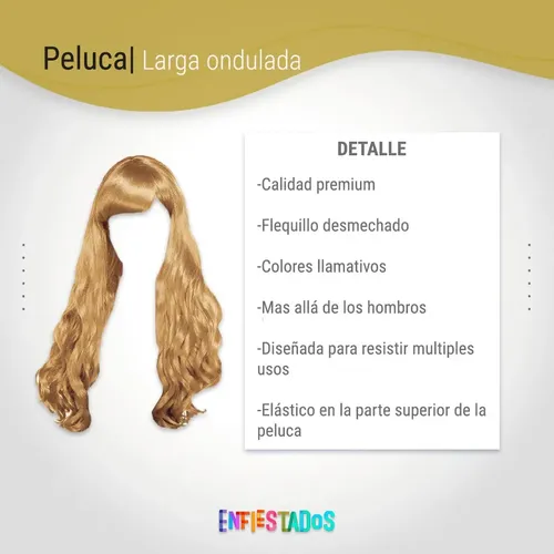 Peluca Ondulada Largo Pelo Ondas Cotillon Fiesta Cosplay X1