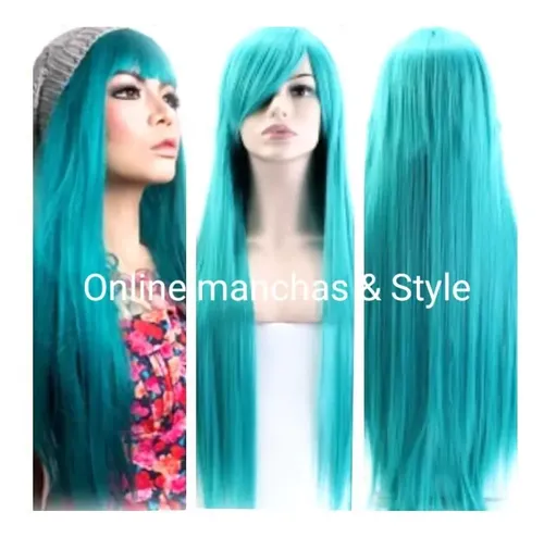 * Peluca Pelo Color Fantasía Lacio Flequillo 70c# Turquesa *