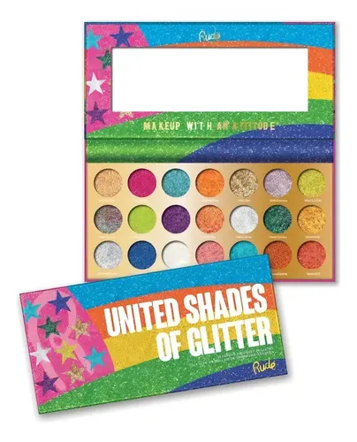 Paleta Sombras Brillantes Glitter Rude Cosmetics 21 Colores Larga Duración