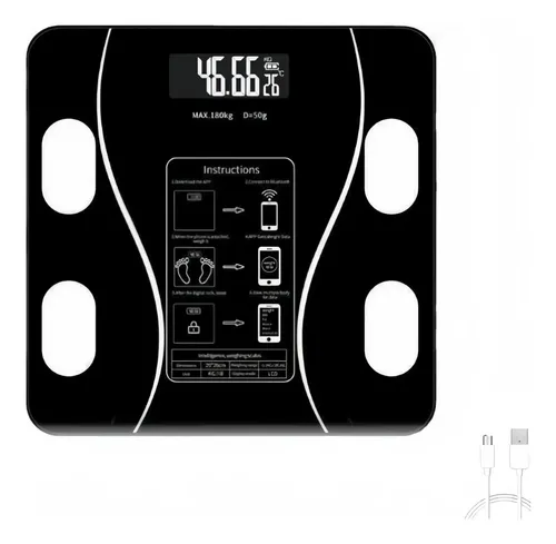 Báscula Electrónica Bluetooth Inteligente Baño Color Negro