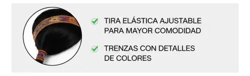 Peluca India Negra Trenzas Disfraz Cotillón Fiesta Adulto