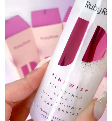Fijador Maquillaje Shimmer Primer Spray Pink Gold Ruby Rose Tono Del Primer Pinkwish
