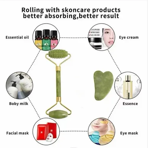 Set 2 Piezas Rodillo Jade Y Gua Sha Facial Masaje
