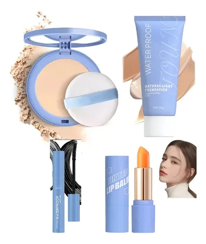 Kit Maquillaje 4 En 1: Polvo Oil + Bb + Máscara + Labial